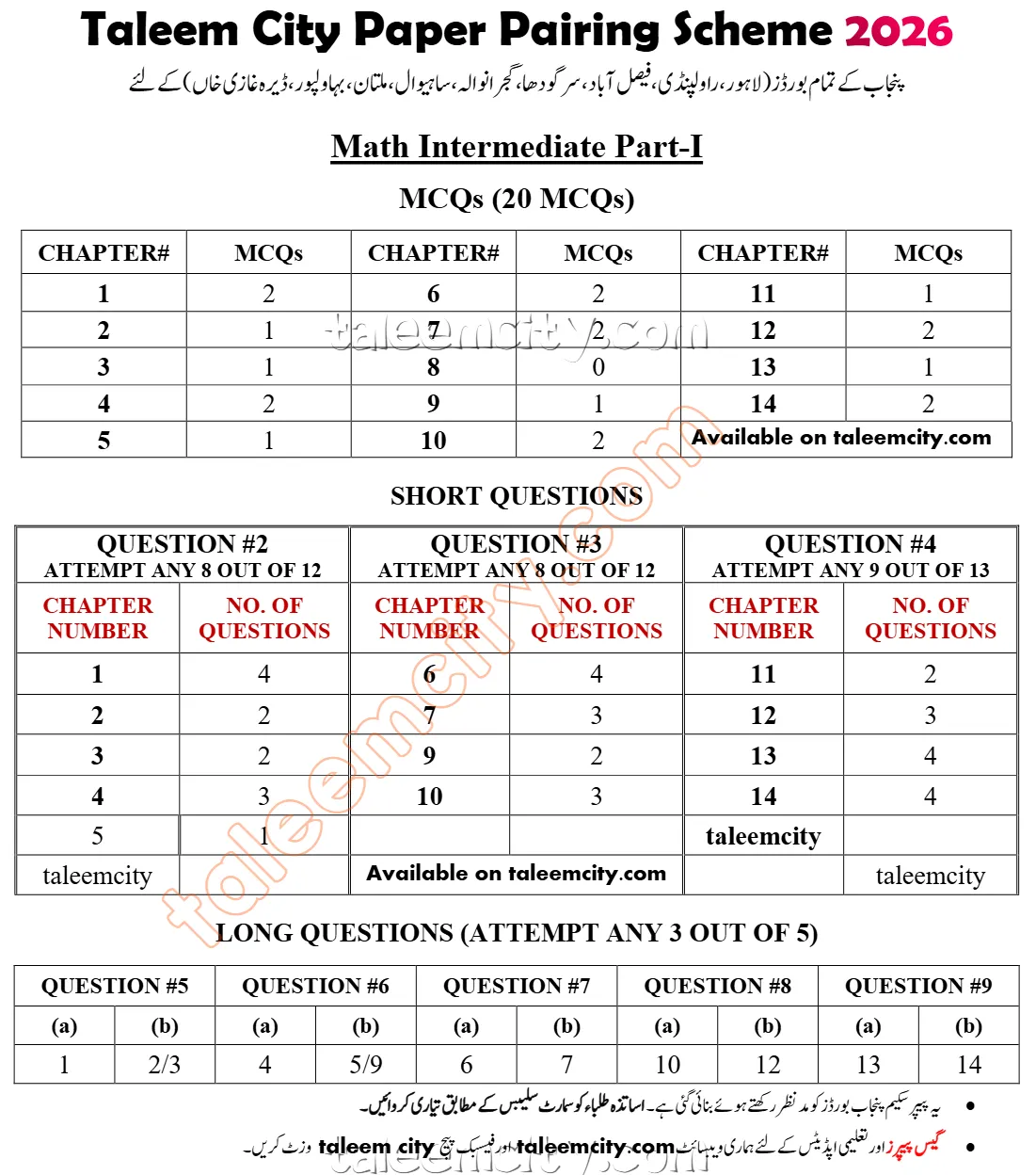 1st Year Math Pairing Scheme 2026